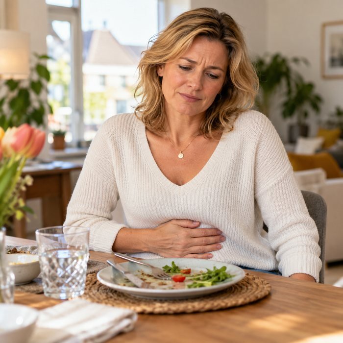 Vrouw voelt zich zwaar na het eten